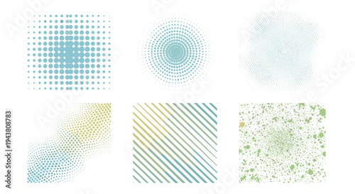 Abstract geometric patterns and textures in soft blue green and yellow hues