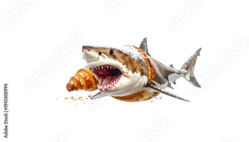 Isolated tropical fish on a white background with a collection of brown seashells, conch, and marine mollusks from the ocean