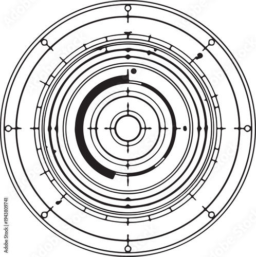 Intricate circular design with symmetrical patterns and central spirals