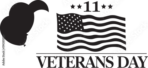 Veterans day logo featuring a flag and a silhouette of a soldier