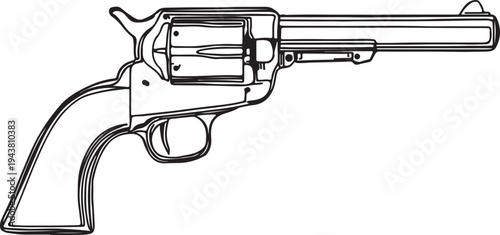 Detailed illustration of a classic single-action revolver with a long barrel