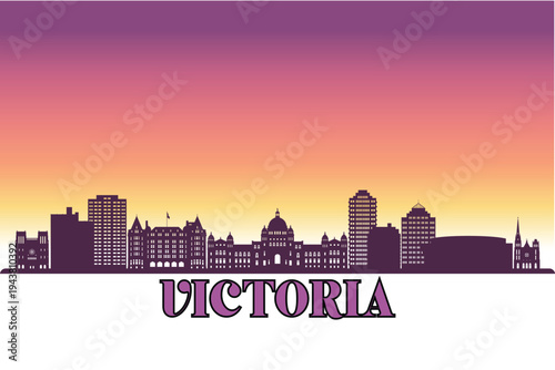 Global city Victoria shown in a detailed vector skyline with a twilight sky