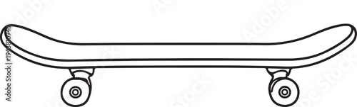 A detailed illustration of a skateboard with four wheels and a flat deck.