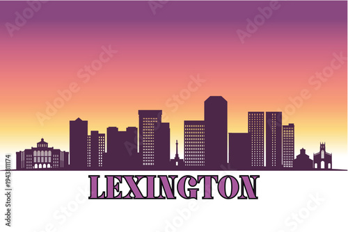 Global city Lexington shown in a detailed vector skyline with a twilight sky