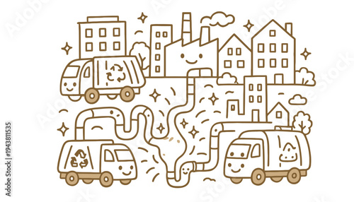 Truck vector illustration of a garbage collection in a city