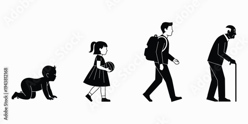 Silhouette Progression of Human Life from Baby to Elderly Man life cycle