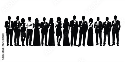 Silhouette of Eleven People in Formal Attire Holding Glasses of Wine group