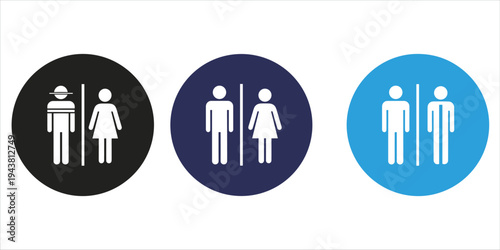 Male and Female Restroom Signs in Black Blue and Teal Circles toilet symbol