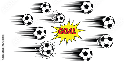 Dynamic Soccer Balls With Motion Trails And Goal Burst On White Background football sport