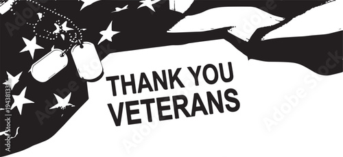 A tribute to veterans with an american flag and dog tags