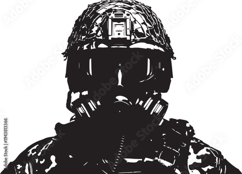 Soldier in advanced tactical gear with futuristic helmet and visor
