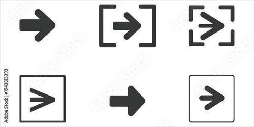 Collection of Six Dark Gray Arrow Icons with Boxes and Frames symbol graphic