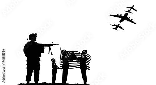 Military Honor Guard with Flag and Air Show