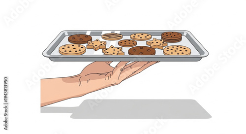 Hand holding tray of cookies.