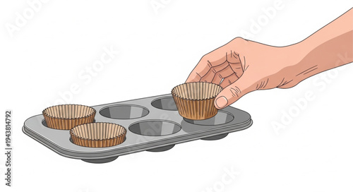 Hand placing cupcake in tray.