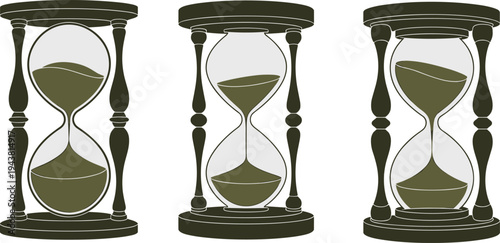 Hourglass sand timer silhouettes set, time passing concept illustration, vintage sand clock symbol, countdown and time management design
