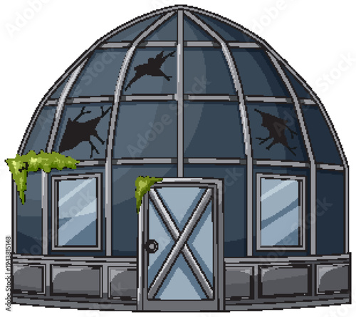 Abandoned Glass Dome Building with Broken Windows