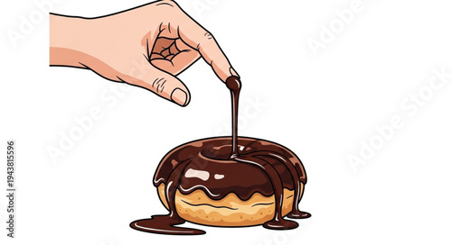 Hand drizzling chocolate on donut.