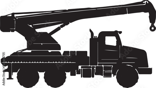 A detailed illustration of a heavy-duty crane truck with an extended arm.