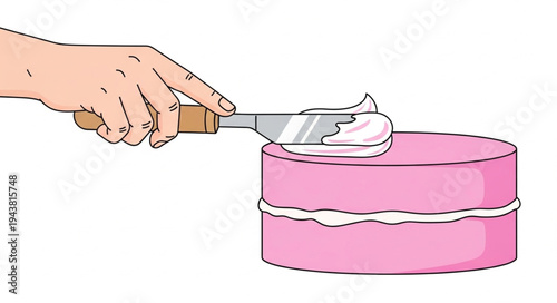 Hand frosting pink cake.