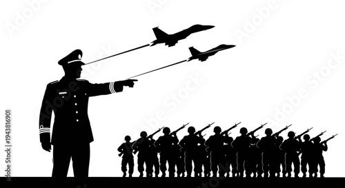 Military Parade: Commander Directs Jets Over Soldier Formation