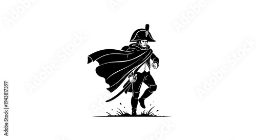 Napoleon Bonaparte in a Black Cape and Hat, Silhouette, Historical Figure, Military Leader