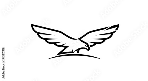 Eagle flying with outstretched wings and sharp talons in a minimalist line art style swooping down. featuring bird,