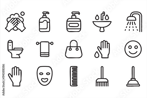 Bathroom Sanitation and Personal Hygiene Minimal Line Icons Collection
