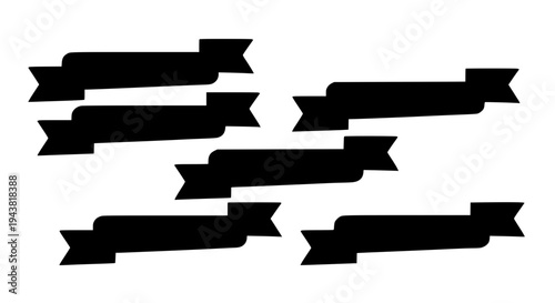 Ribbons black banner set with flowing shapes and streamers on white background featuring graphic elements, design