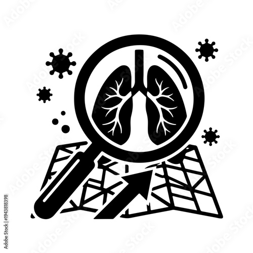 Early detection scan icon featuring a magnifying glass or radar over a medical cross, representing preventive screening, diagnostic checkups, and early disease identification