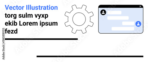Communication, technology, teamwork, chat interface, collaboration, user settings. User chat screen with a gear icon. Communication and technology concept for digital platforms