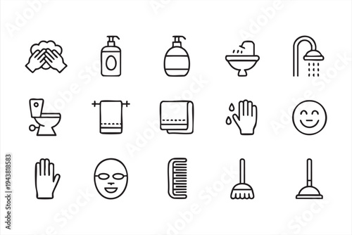 Handwashing Shower Toilet and Cleaning Equipment Minimal Icon Pack