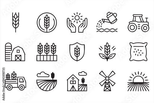 Organic Farming and Sustainable Agriculture Minimal Icon Collection