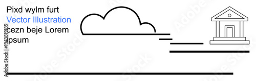 Finance, banking, legal services, minimal aesthetics, infrastructure, economy. Simplistic bank symbol next to a cloud and lines. Finance and banking concept for corporate design or presentations