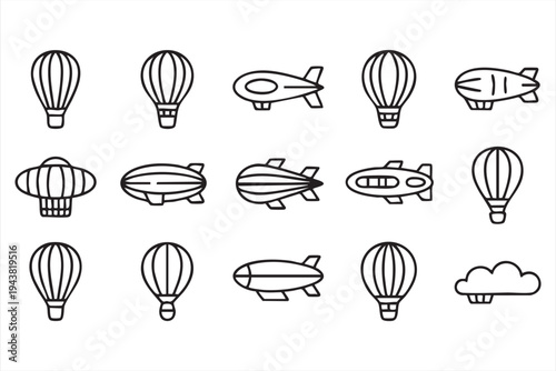 Minimal Airship and Balloon Icons for Adventure and Travel Concepts