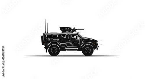 Pixel Art Military Armored Vehicle with Machine Gun - Black Humvee Style