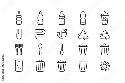 Minimal Waste Management Icons for Sustainability and Eco Concepts
