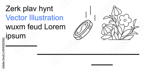 Financial growth, investment potential, eco-finance, minimal design, nature-inspired concepts, typography styles. Coin falling with flowers and text. Financial growth and investment potential