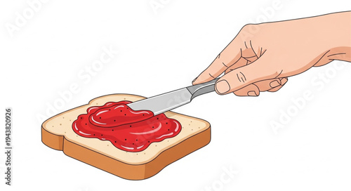 Hand spreading ketchup on toast.