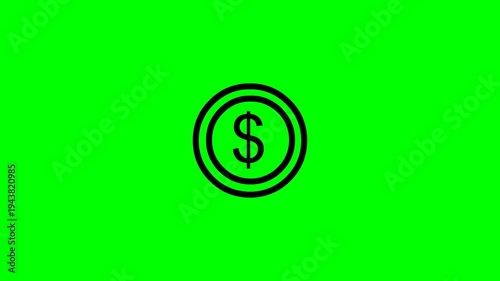 Dollar currency icon animation on green screen background