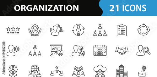Organization management set of web icons in line style. Human resource linear icon collection. Teamwork, workplace, work, business. Vector illustration