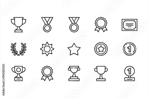 Minimal Award Trophy and Medal Line Icon Set for Achievement Design