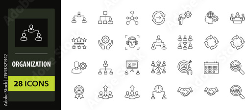 Organization management set of web icons in line style. Human resource linear icon collection. Teamwork, workplace, work, business. Vector illustration