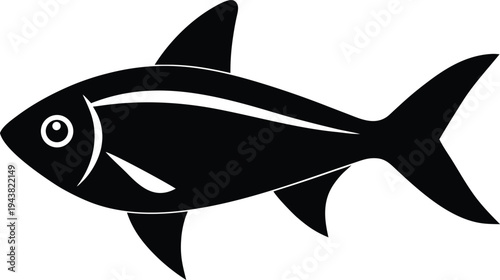 Tableau sur toile neon tetra silhouette vector art illustration, black and white design