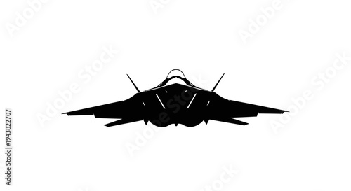 Silhouette of a modern stealth fighter jet in flight, front view