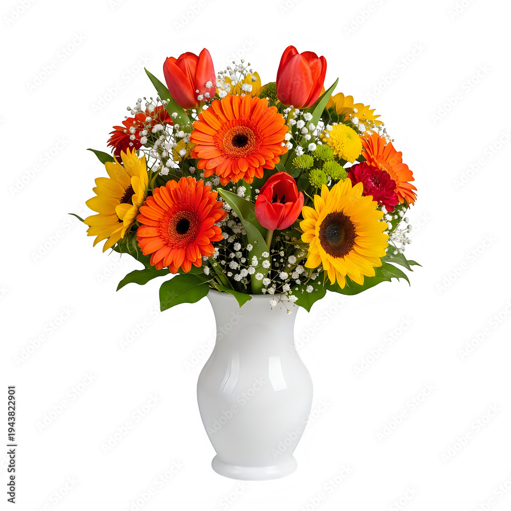 Fototapeta premium Vibrant flower arrangement in white vase
