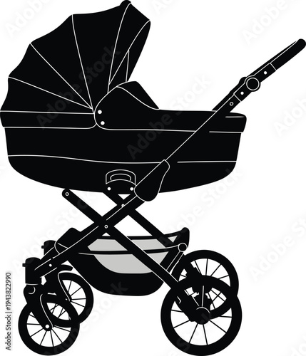 Baby Stroller Pram Child Transport Silhouette Vector