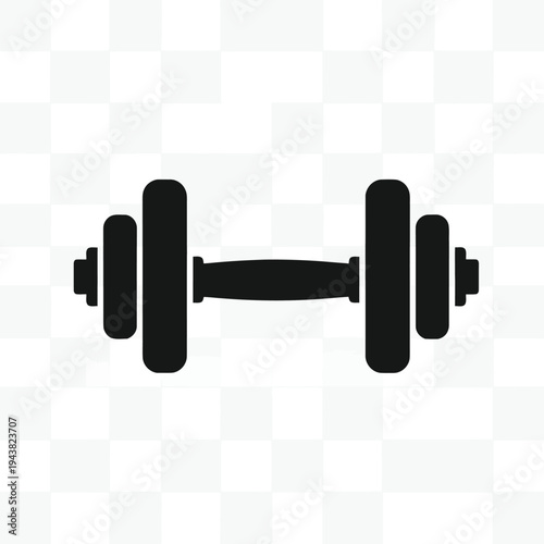 Black and white illustration of a barbell with weighted plates