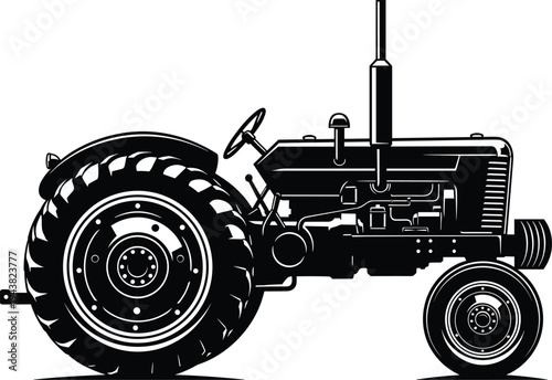 Vintage farm tractor silhouette vector illustration isolated on white background for agriculture machinery industry farming equipment and rural country life
