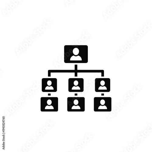 Black and white organizational chart with six members and a leader